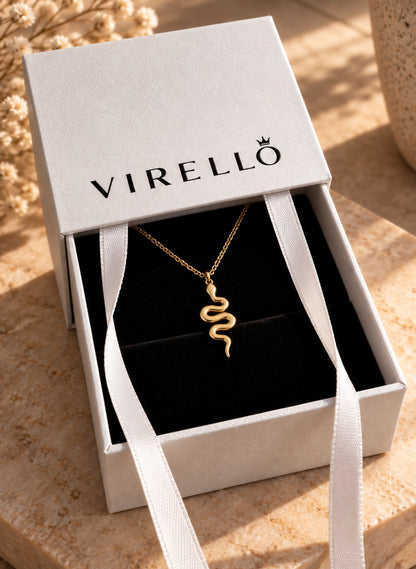 Collar Serpente dorado presentado en caja Virello