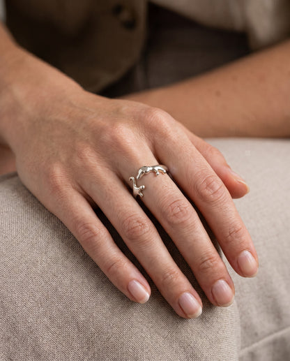 Anillo Bassotto plateado en mano