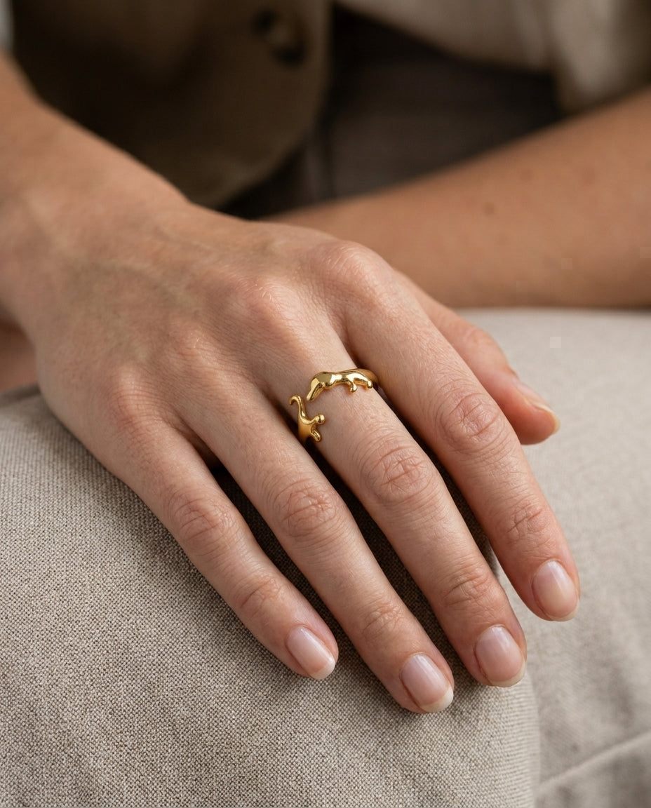 Anillo Bassotto dorado en mano