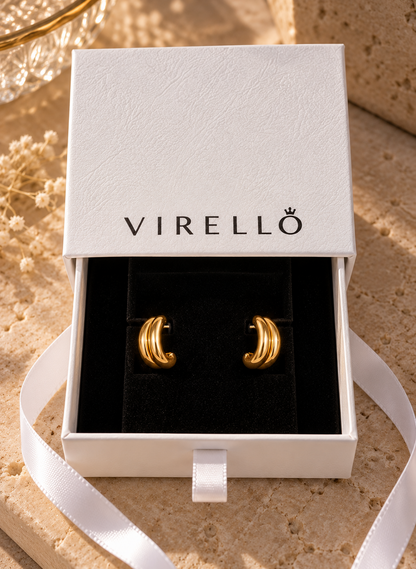 Pendientes Luna dorados en caja Virello